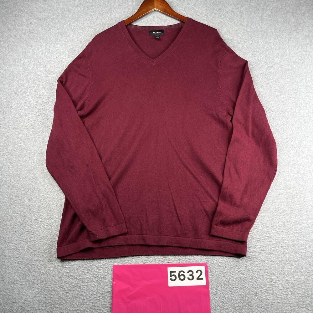Alfani Long Sleeve Sweater V Neck Burgundy Casual Pullover Mens Large